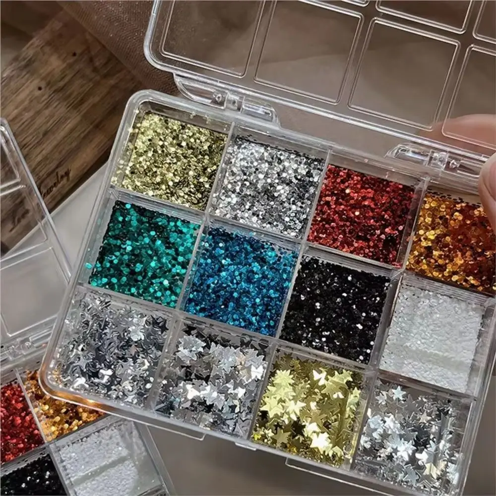 12 Grids Mixed Nail Art Glitter Sequins Shiny Star Butterfly & Polka Dot Multi-Color Sparkly Flakes for DIY Manicure Decorations
