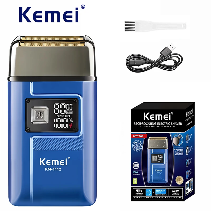 Kemei KM-1112 Rechargeable Hair Shaver For Men Beard Electric Shaver Face Electric Razor Men's Bald Head Shaving Machine Wet Dry