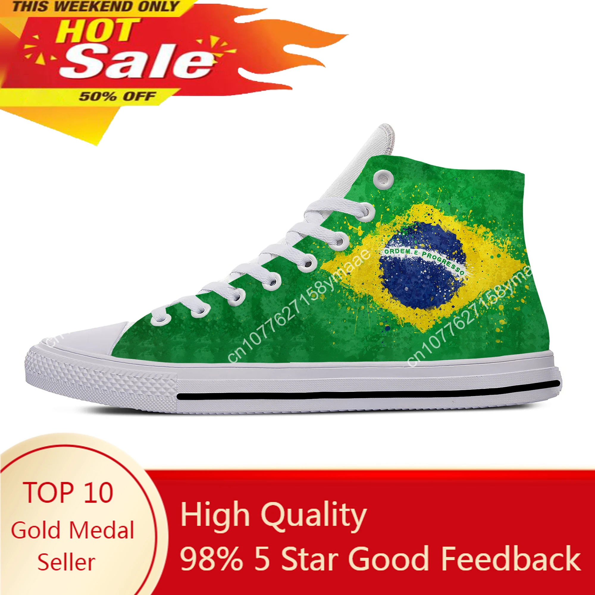 

Hot Brazil Brazilian Flag Patriotic Funny Fashion Casual Cloth Shoes High Top Lightweight Breathable 3D Print Men Women Sneakers