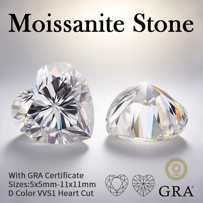 

Moissanite Stone Heart Cut D Color VVS1 Pass Diamond Tester Gemstone Beads for Jewelry Making Rings Pendant with GRA Certificate
