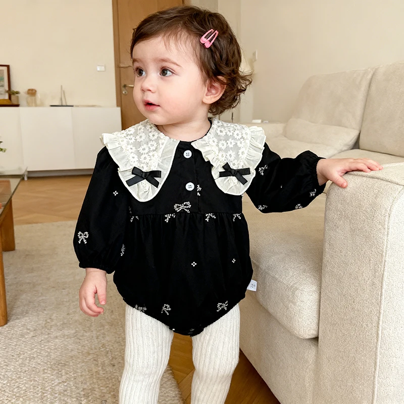 2026 neue Frühjahr Neugeborenen Baby Mädchen Stickerei Strampler 0-24 M Lange Ärmeln Baumwolle Kinder Koreanischen Stil Strampler kinder Nette Kleidung