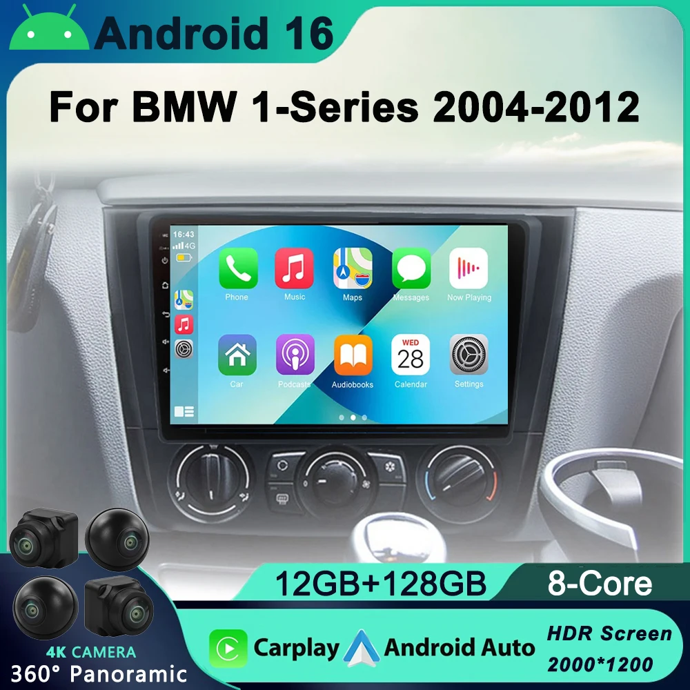 

Android 16 Car Radio For BMW 1 Series E81 E82 E87 E88 AT 2004 - 2012 GPS DSP Carplay IPS Multimedia Serero Auto