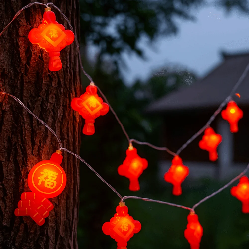 Chinese Style Spring Festival Lights Decor Red Color Good Luck Atmosphere Lamp Bright Traditional Wealth God Lantern String