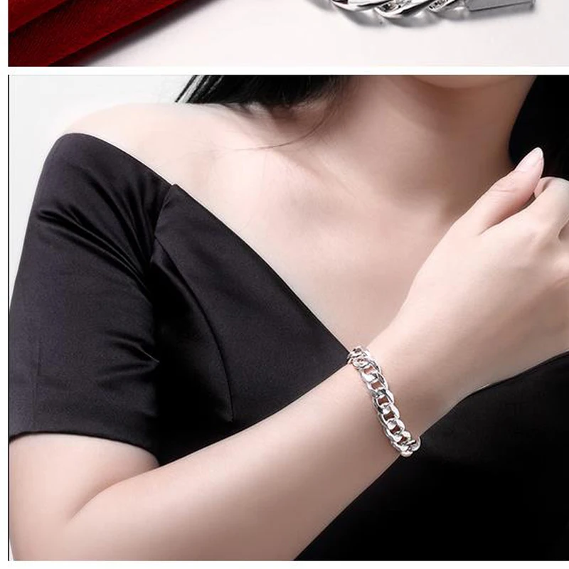 Hot charm Silver color Bracelets necklace Jewelry set for men classic 10MM Square Chain 20/22/24 inch Fashion Party Gift