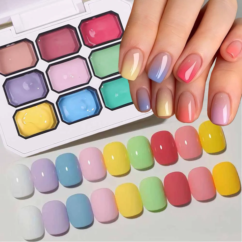 

9 цветов 4 в 1 Pat Painting Gel Nail Gradient Effect Гель-лак Macaroon Nail Pat Ombre Y2k Nail Stamping Окрашенный маникюрный гель@ #
