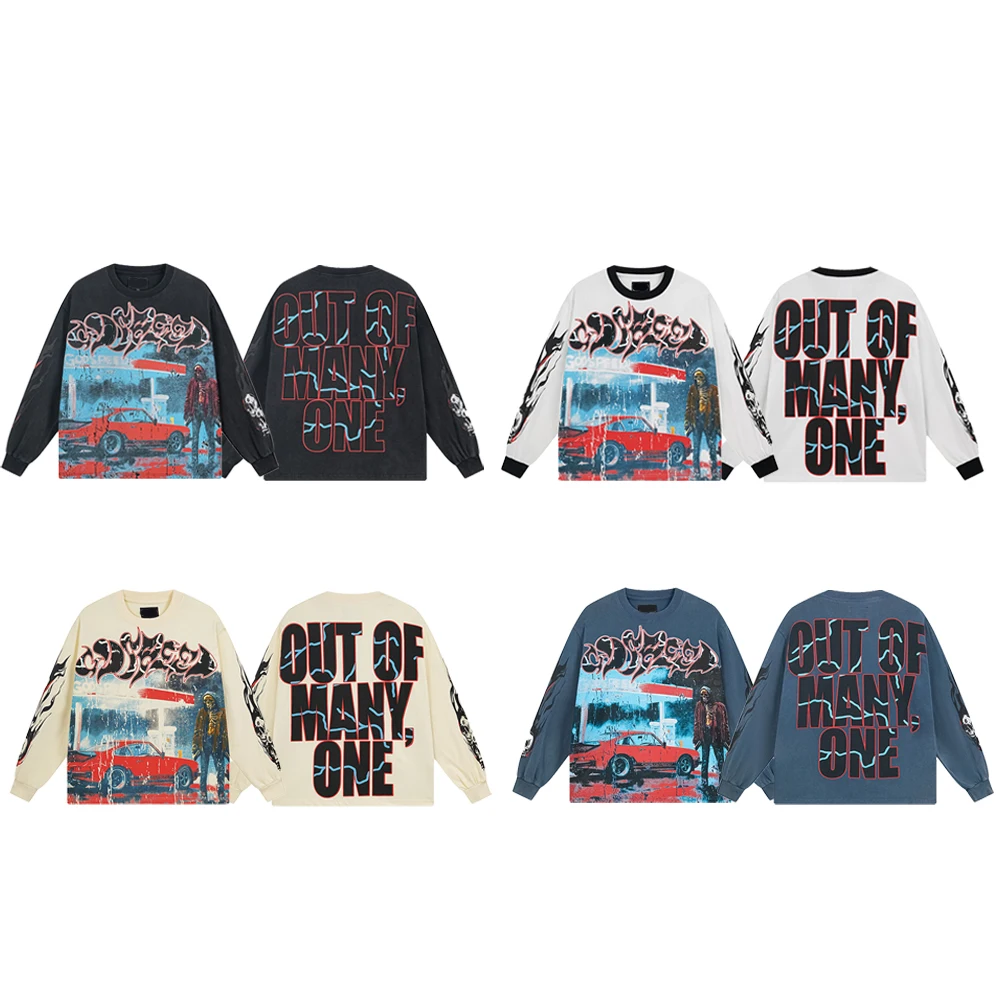 

Y2K Long Sleeve Men's Clothing Multi Color Skulls Printed T-shirts Men Cotton Street Wear Retro Vintage Fashion Graphic T Shirts