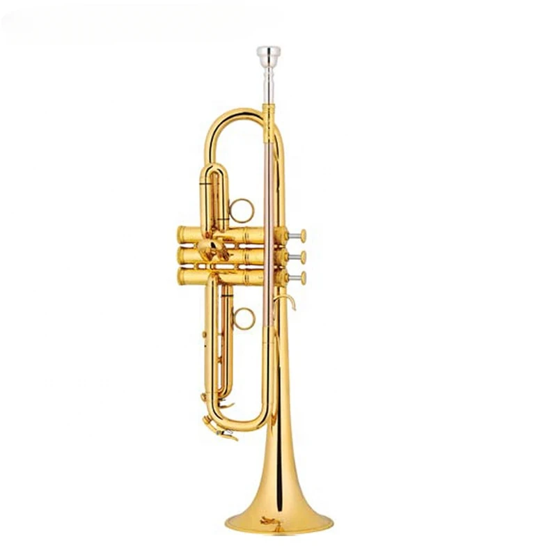 

One-piece Gold Brass German Style Edge Bell Lacquer Bb Trumpet With Gold Brass Tuned Pipe & Intergrated Piston Cover (JTR-321)