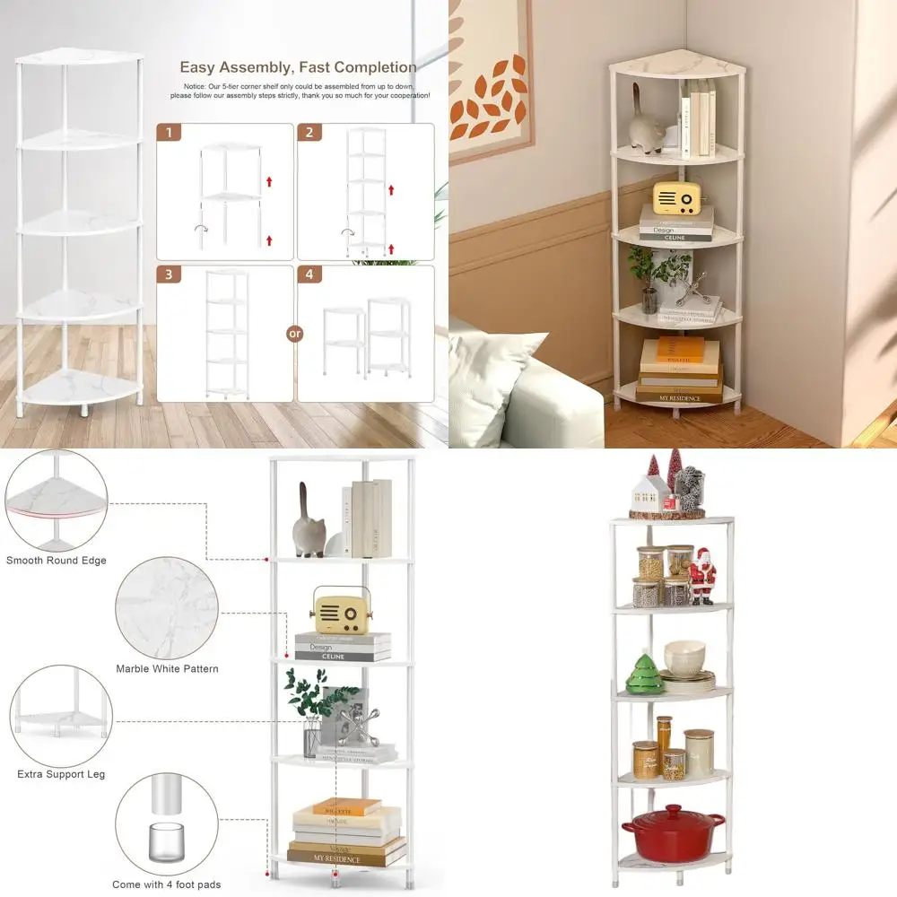 

5-уровневая угловая полка в металлическом каркасе, органайзер белого мрамора 44,1 для хранения на кухне и в ванной комнате