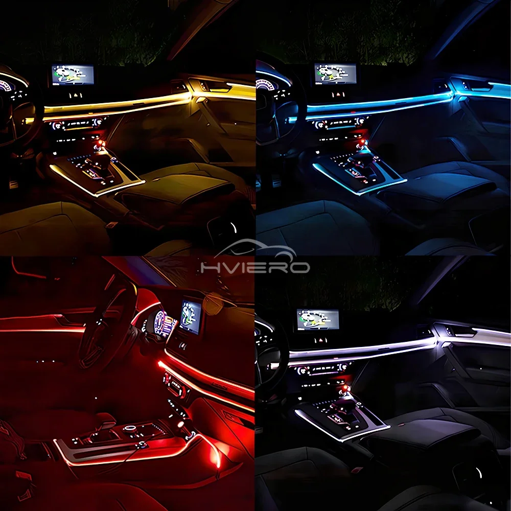 Car Interior Ambient Lighting Flexible LED Neon Wire Tube Strip Auto Dashboard Instrument Panel Decor Atmosphere Light 1/2/3/5M