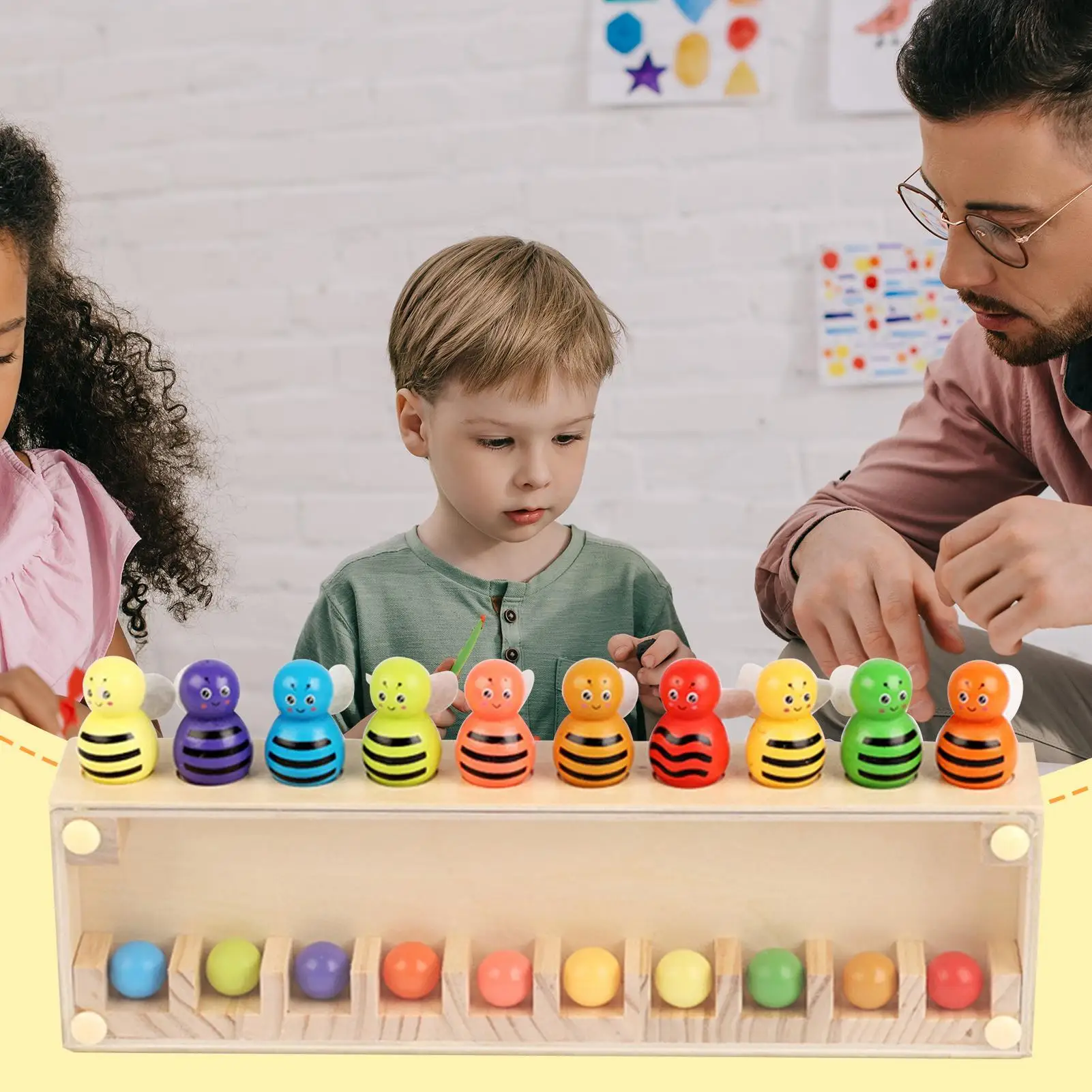 لعبة مطابقة للأطفال لعبة تعليمية ملونة على شكل نحلة خشبية لعبة التعليم المبكر للمدرسة والبنات والأولاد ورياض الأطفال #1