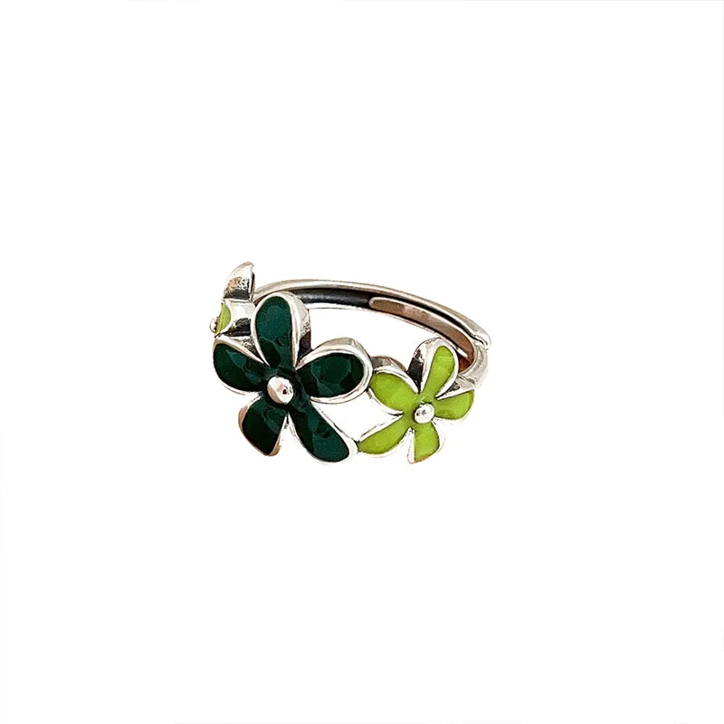 

S925 Sterling Silver Flower Dropping Gel Ring for Women's Simple Retro Fashion Style Push-pull Design Ring Fashion