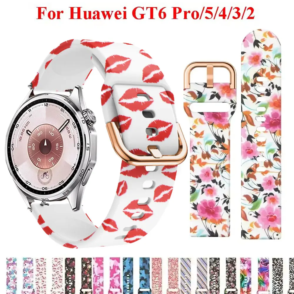 22mm Bedrucktes Silikonarmband für Huawei GT 6 Pro GT5 GT4 GT3 GT2 46mm Sport Komfortables Band für Huawei Watch 5/4/3 Pro Uhrenarmband