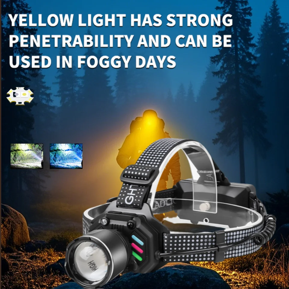 

Dual-Light Zoom Headlamp Strong Sensing LED for Hiking Night Riding Patrol Camping Outdoor White Yellow Light White Blue Light