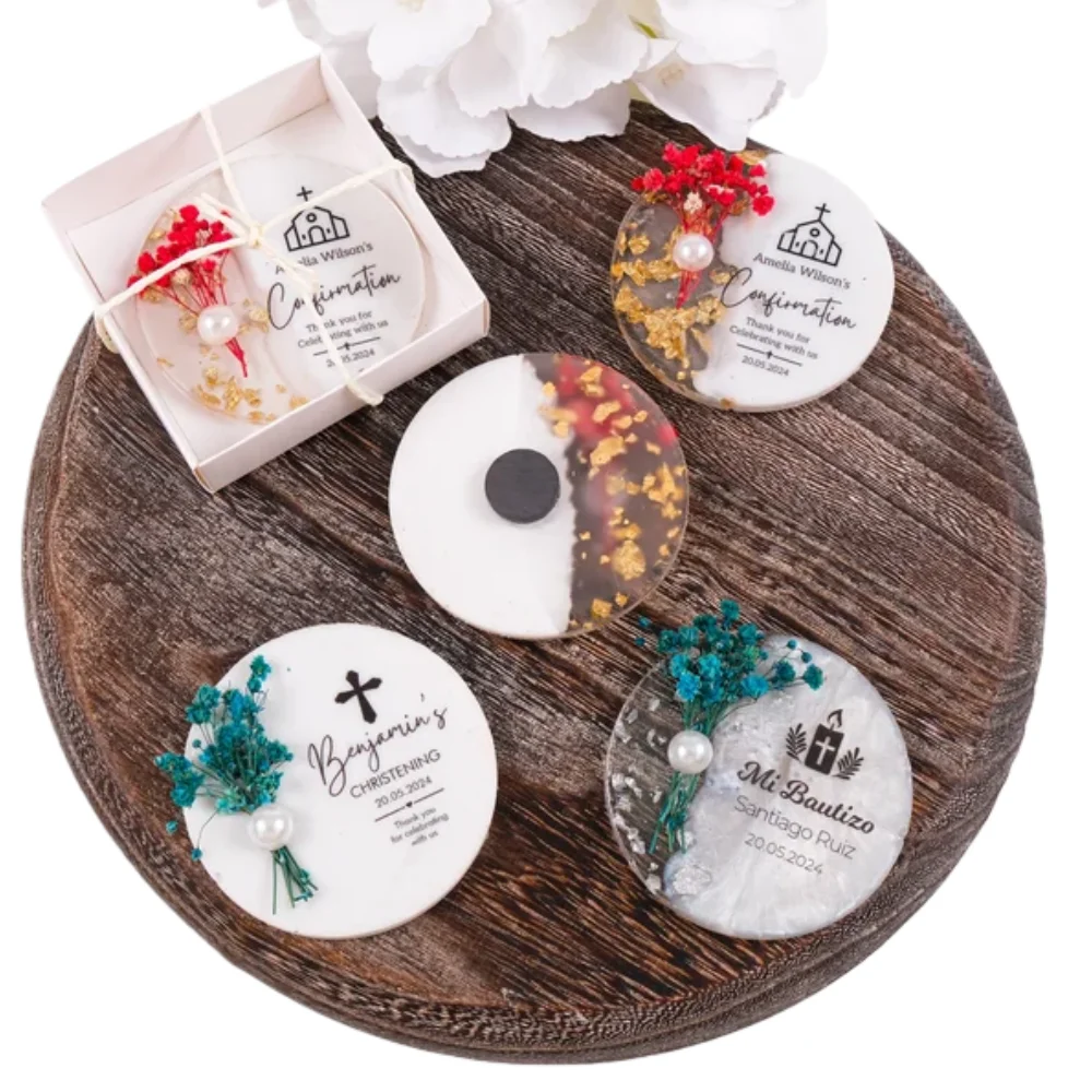 Epoxy Resin Magnet Baptism Favors, First Communion Favors for Guests, Sweet 16 Favors, Quinceanera Favor, Confirmation, Baby Sho