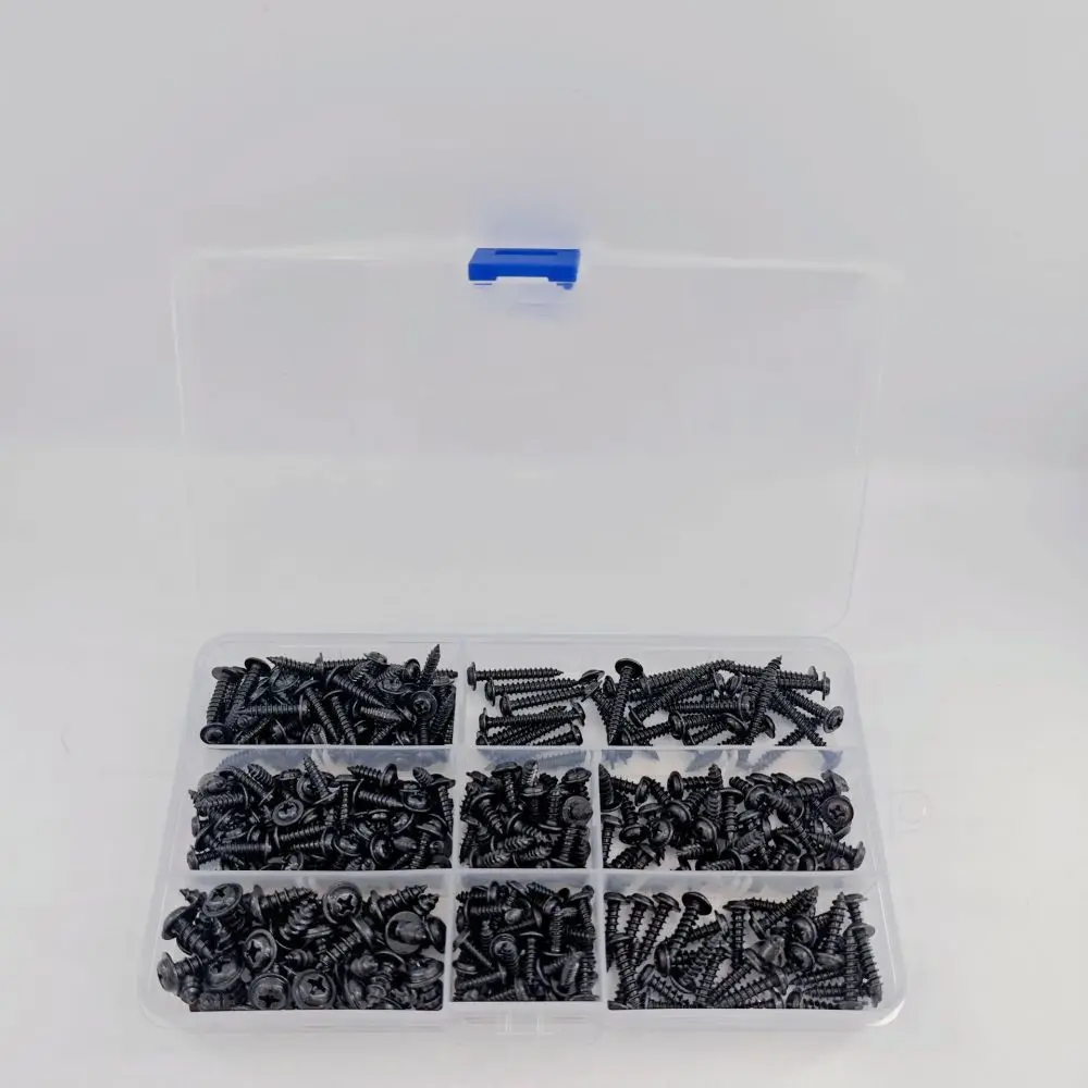 340 Black Round Head Self Tapping Screws Fasteners Hardware Kit Professional Tool Wood Metal Repair Construction Fixing Items