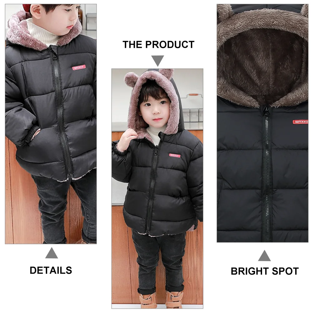1 個子供冬コートパッド入り綿暖かいフード付きジャケット弾性袖口肥厚アウターカジュアル日常着子供服
