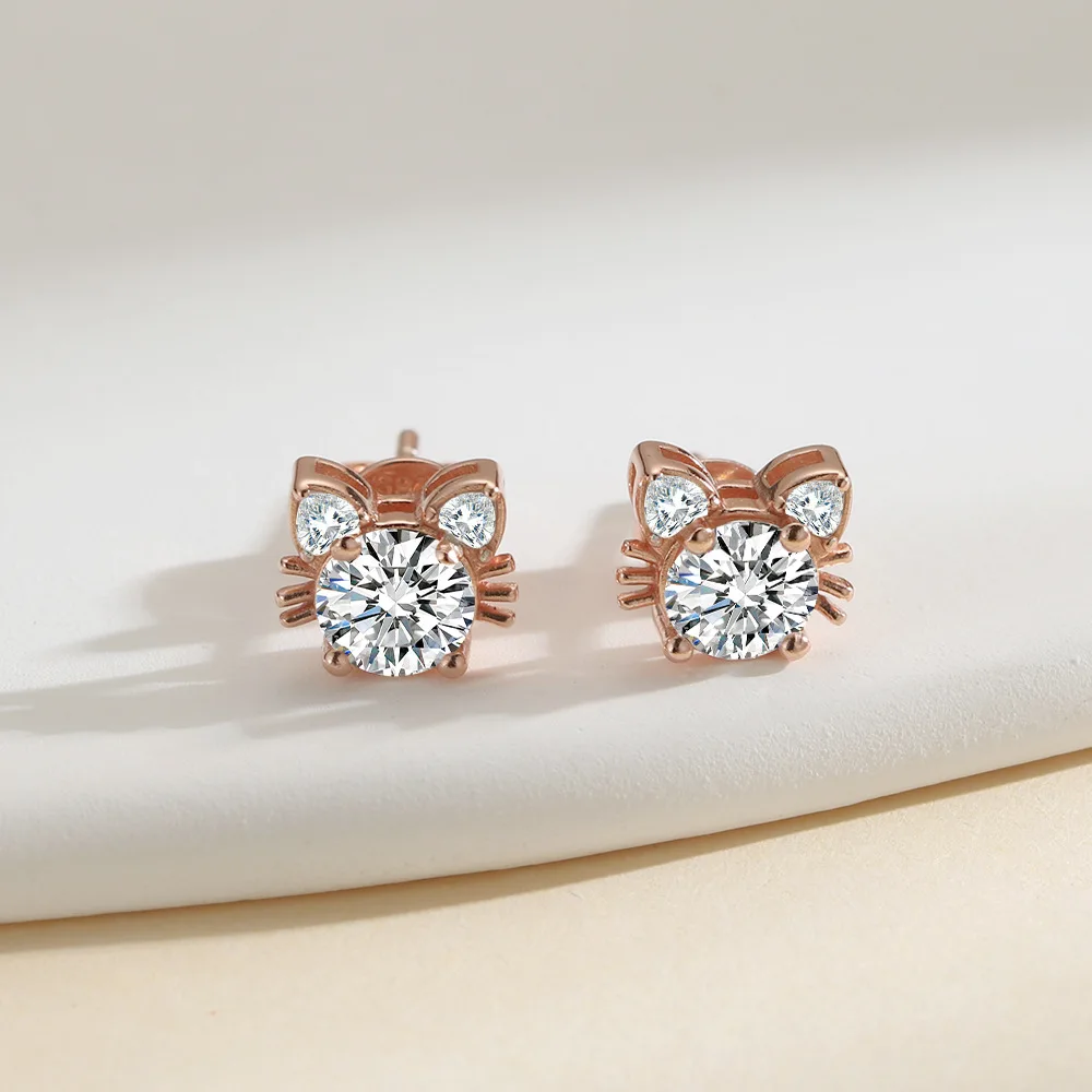 New Fashion Cat Shape Moissanite Stud Earring for Women Original 925 Sterling Silver Cute Women Moissanite Diamond Earrings Gift