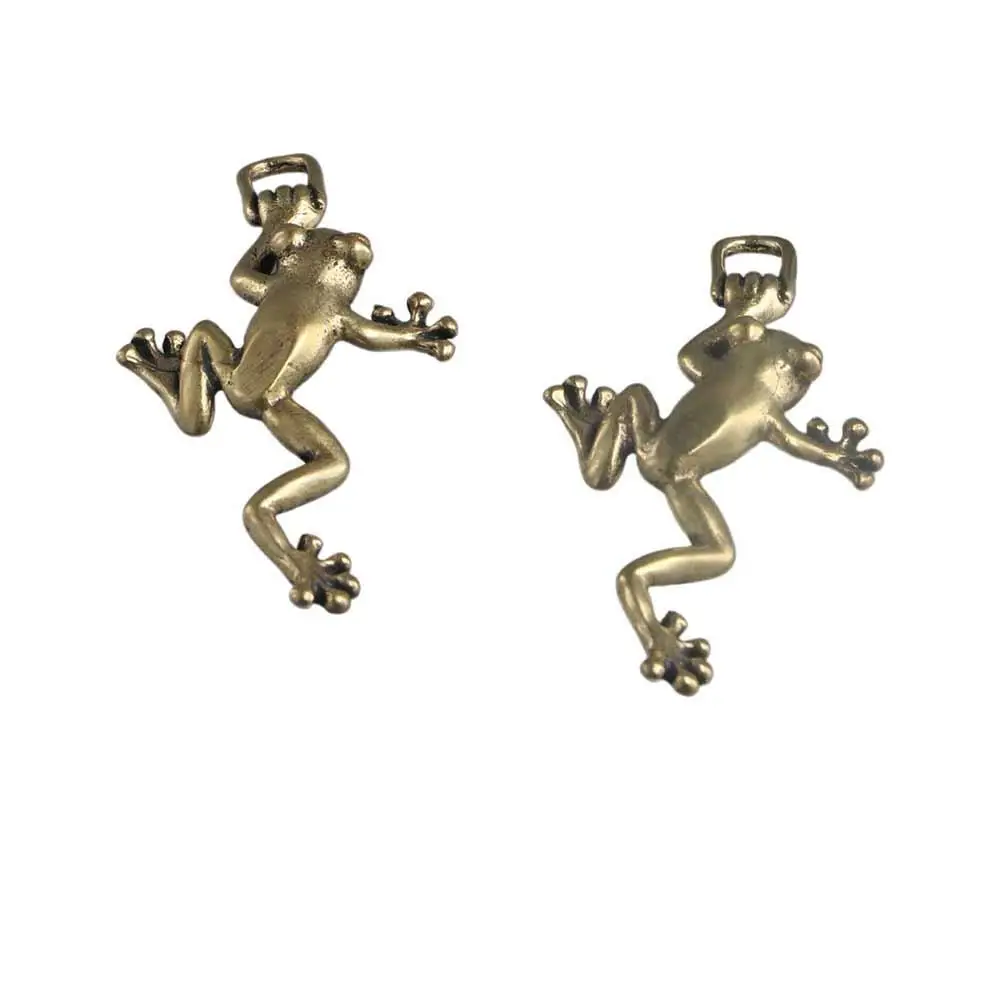 Retro Small Leaping Frog Statue Solid Brass Frog Miniatures Figurines Handicrafts Animal Tea Pet Car Keychain