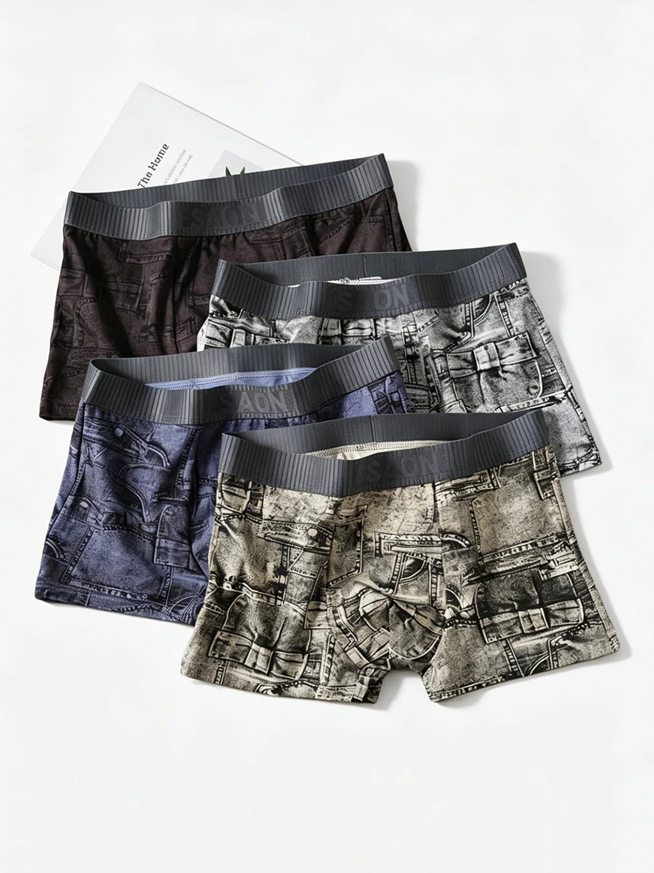4PCS New Jean Printed Men's Underwear Cotton Sports Comfortable Breathable Youth Trend Personality Four-Corner Underwear