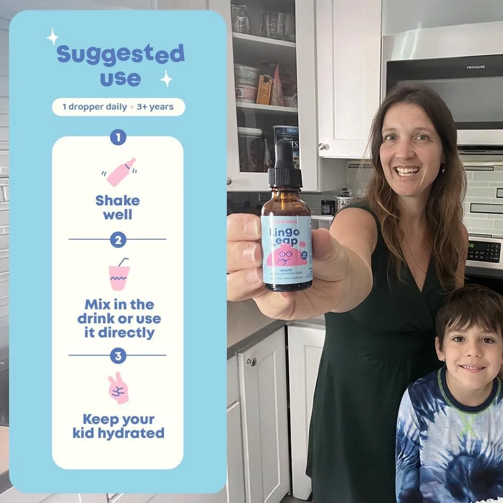 Lingo Leap Drops - Melhora o humor, apoia a saúde do coração e intestino, suporte imunológico - com vitaminas B12 e D3