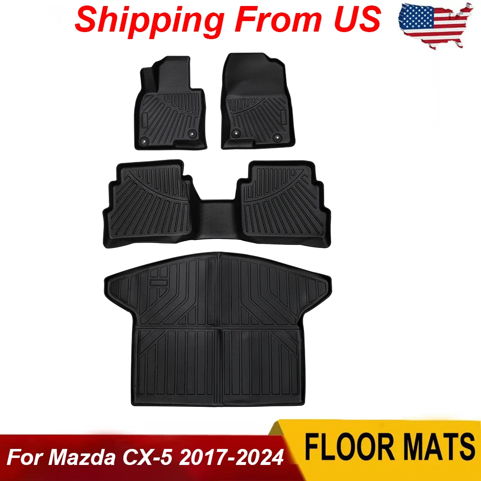 4pcs/set 3D Car Floor Mats with Rear Cargo Liner For Mazda CX-5 2017-2024 All Weather TPE Waterproof Non-slip Floor Mat