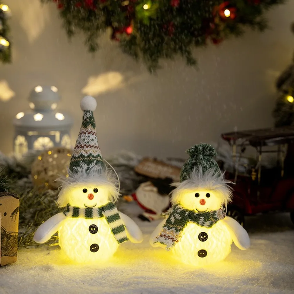 

LED Lights Christmas Snowman Doll Plush Cute Christmas Snowman Ornament Hanging Decorations Handmade Xmas Decorations Christmas