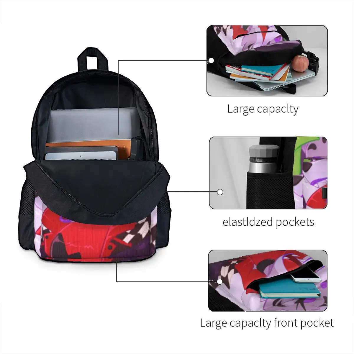 Longanne lobo mochilas para meninos e meninas, mochilas escolares com design dos desenhos animados, saco do portátil de grande capacidade