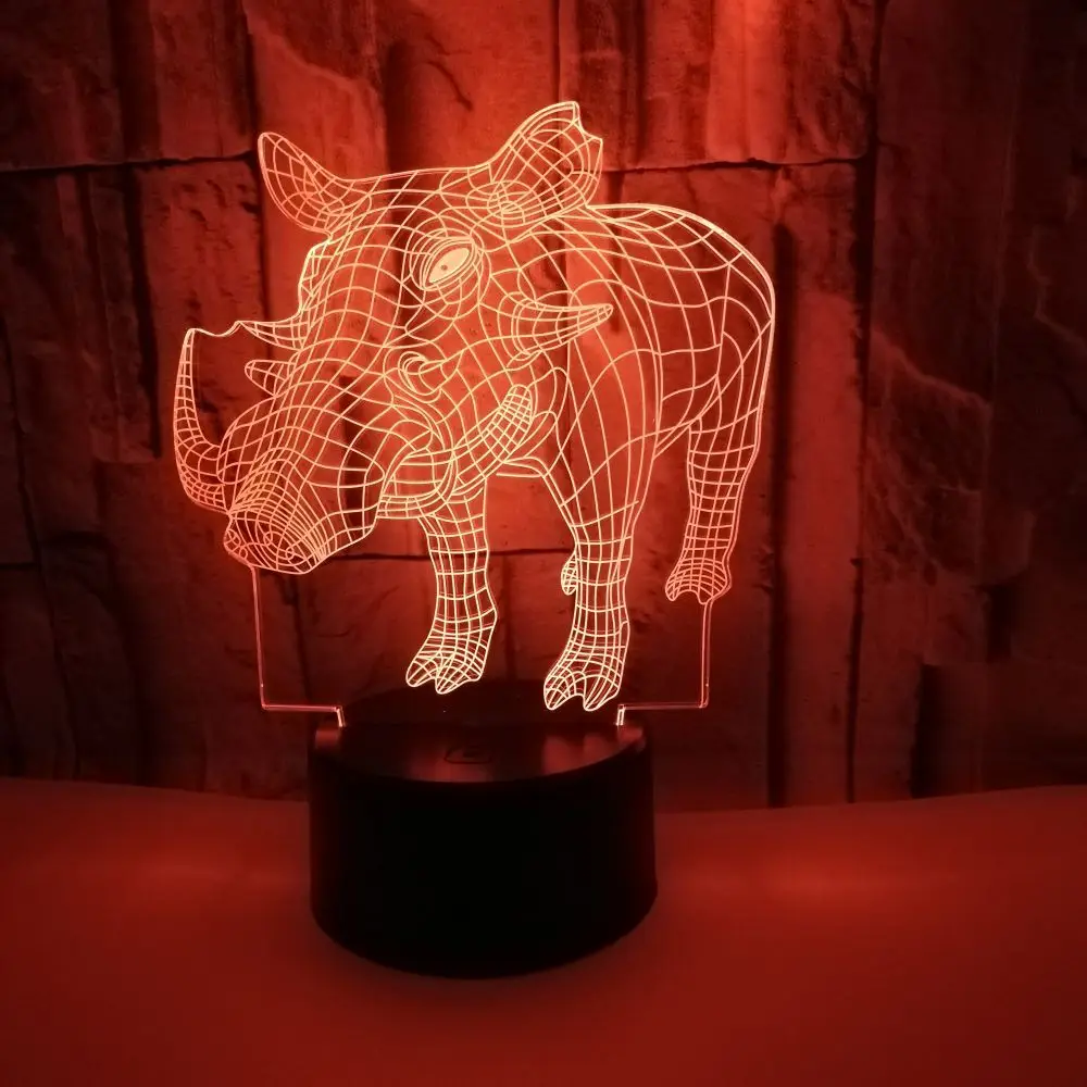 Wild Boar 3d Lamp Colorful Touch Remote Control 3d Led Visual Usb Desk Lamp Gift Decoration 3d Small Table Lamps