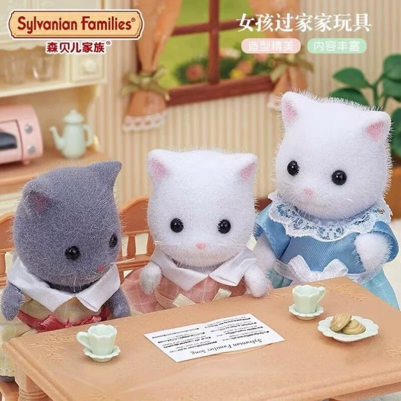 Gorąca sprzedaż Sylvanian Families Figurki Anime Śliczny perski kot Rodzina trójkąta Seria Flokowana lalka Zbieraj ozdoby Zabawki Prezenty świąteczne