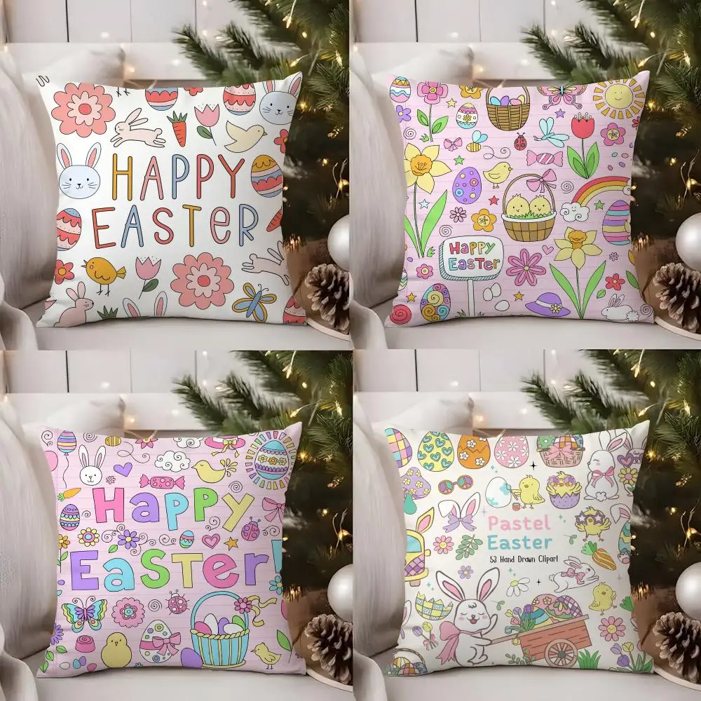 

Easter Element Cute Cushion Cover Short Plush Double-sided Print Square Throw Pillow Covers Sofa Home Cushion Decor