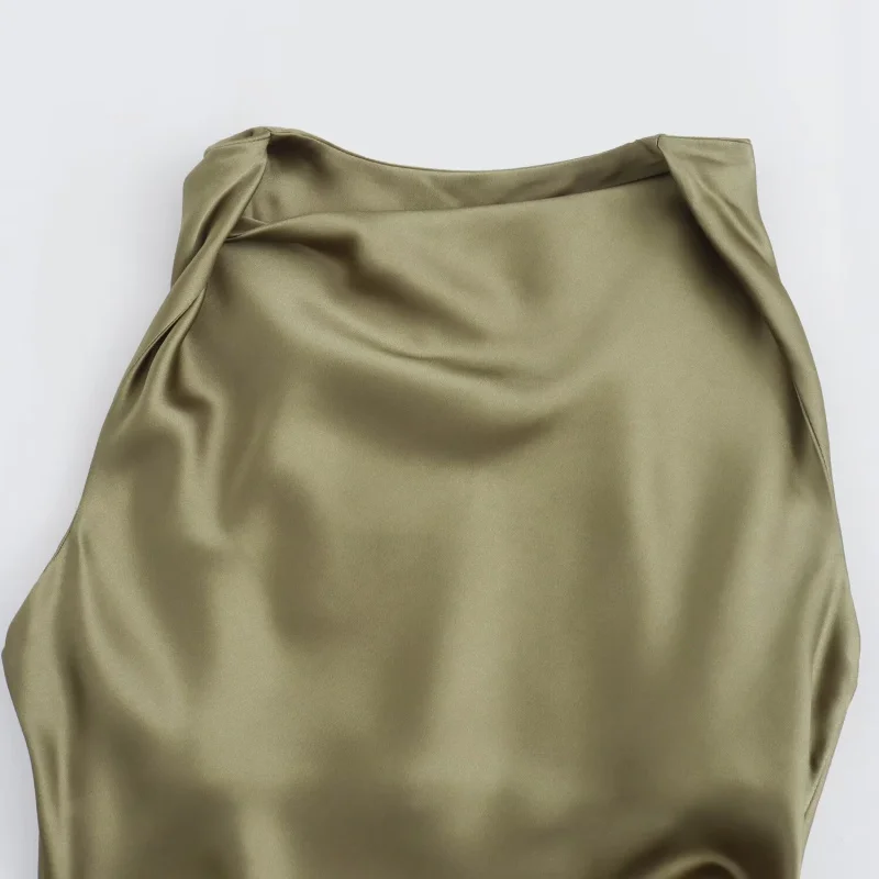 ETJ 2026 Elegantes Satin-Slip-Kleid für Damen Ärmellos mit Wasserfallausschnitt Figurbetontes Midikleid Vintage-Chic Partykleid Robe Femme Bekleidung – Detail 13