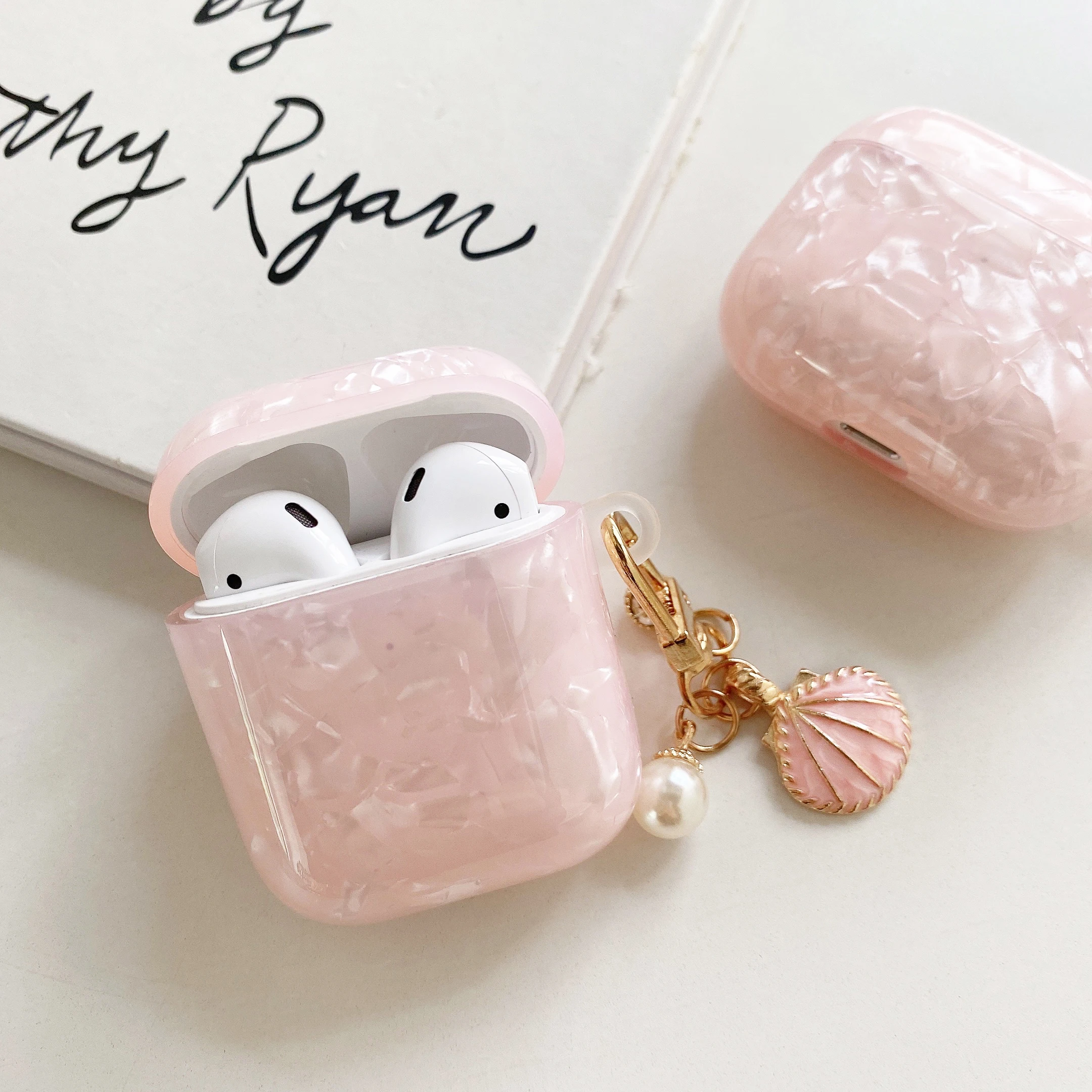 

Чехол с розовым сердечком для AirPods Pro, защитный чехол для наушников с текстурой ракушки для Airpods 2, 3, 3rd, мягкий чехол IMD с брелоком