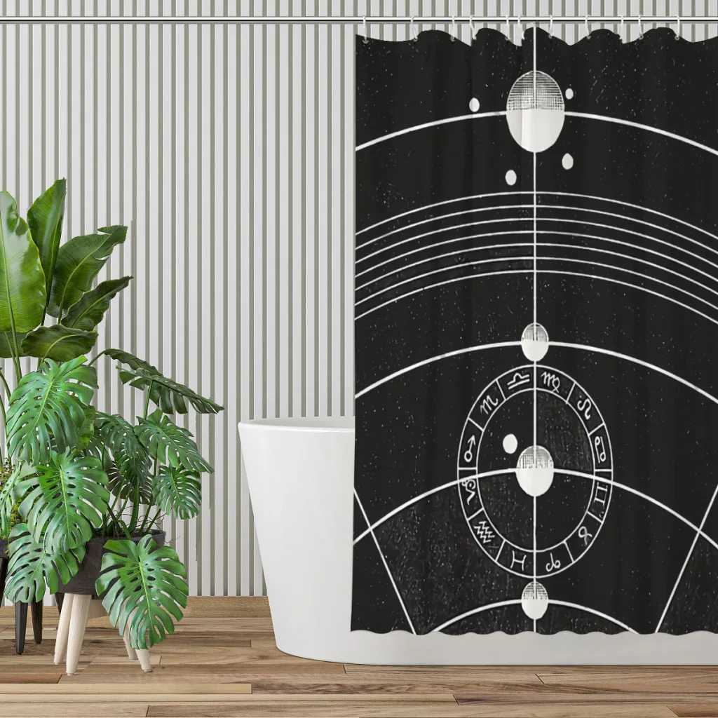 Sun Chart Vintage Solar Diagram Bathroom Shower Curtains  Waterproof Partition Curtain Designed Home Decor Accessories