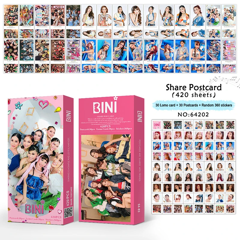 420Pcs/Set BINI CHERRY ON TOP Album Share Postcards Colet Gwen Maloi Lomos Mikha Sheena Stickers Birthday Card Fans Collection