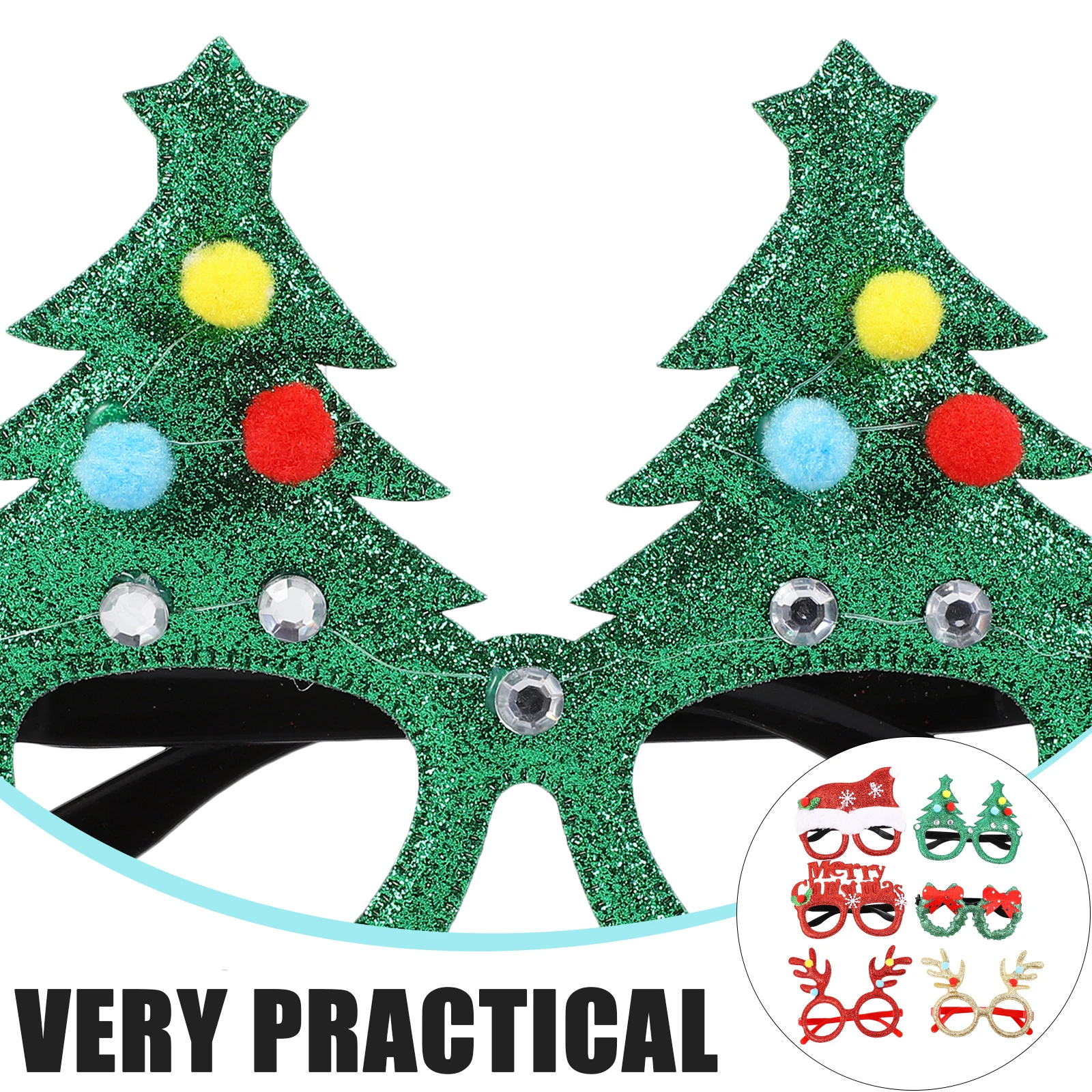 

6Pcs Christmas Glasses Funny Party Eyeglass Frames Glitter Xmas Glasses Decoration Props Christmas Eyeglasses Decoration