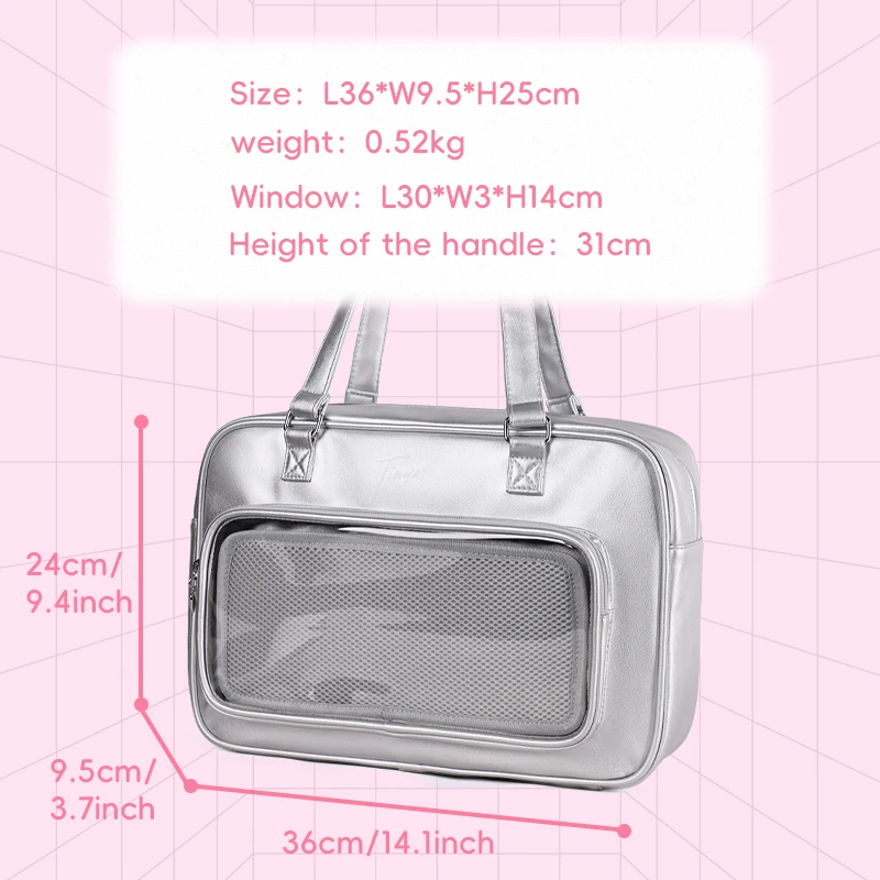 TINYAT Ita Bag Clear Window Kawaii Anime Pin Display Bag Badge Holder Shoulder Bag for Women Girls Multi-Pocket Tote Bag