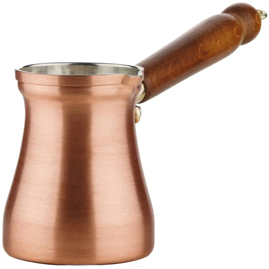 

Turkish Coffee Pot 1mm Thick Brushed Copper Cezve, Ibrik, Briki, Stovetop Greek Arabic Coffee Server, 100 Handmade, 8 fl oz, Ser