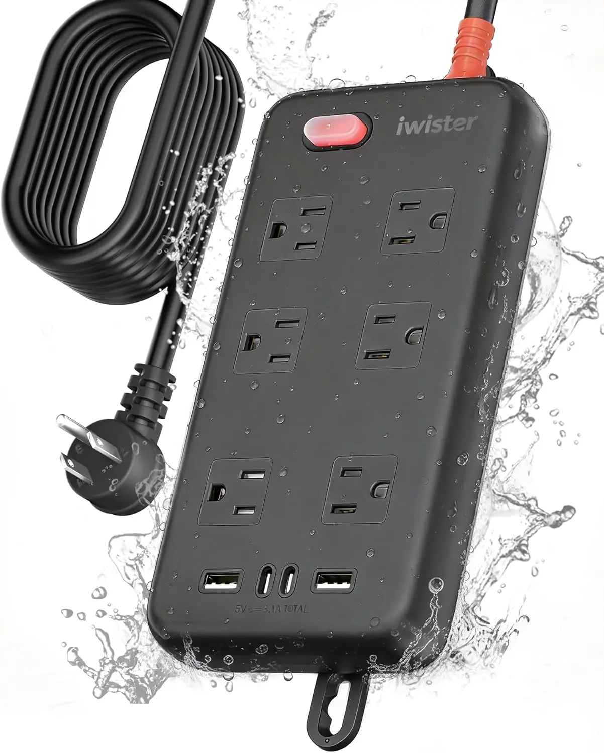 

Уличный удлинитель на 15 футов с 4 USB-портами и 6 розетками, водонепроницаемый (IPX6) для двора, мастерской, у бассейна, для кемпинга на колесах