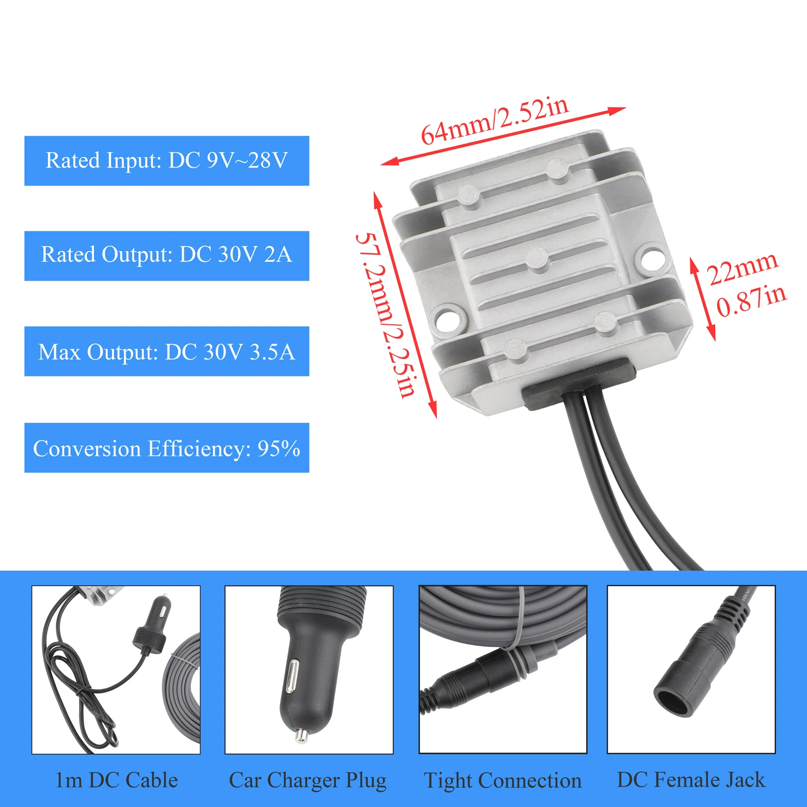 Upgraded Power Converter For Starlink MINI DC  12/24V to 30V 3.5A Car Charger + DC Female Extension Cable Male-Female 3/5/10/20m