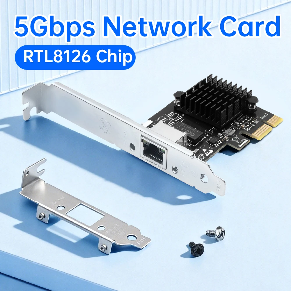

5Gbps Network Card PCIE RTL8126 1Gbps/2.5Gbps/5Gbps Gigabit Ethernet RJ45 LAN Adapter Direct Speed for Desktop