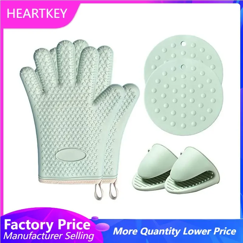 

Kitchen Gloves Set Silicone Microwave Grill Oven Mitts Non-slip Anti-scalding Heat-insulation Dish Clamp Pot Pan Gripper Clip