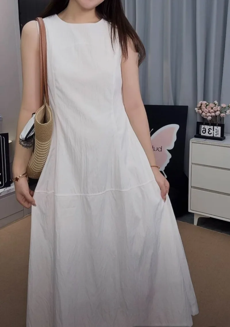 2025年新作 夏 ウエストAライン ロングワンピース レディース 韓国ファッション 花柄 ノースリーブ ベストワンピース