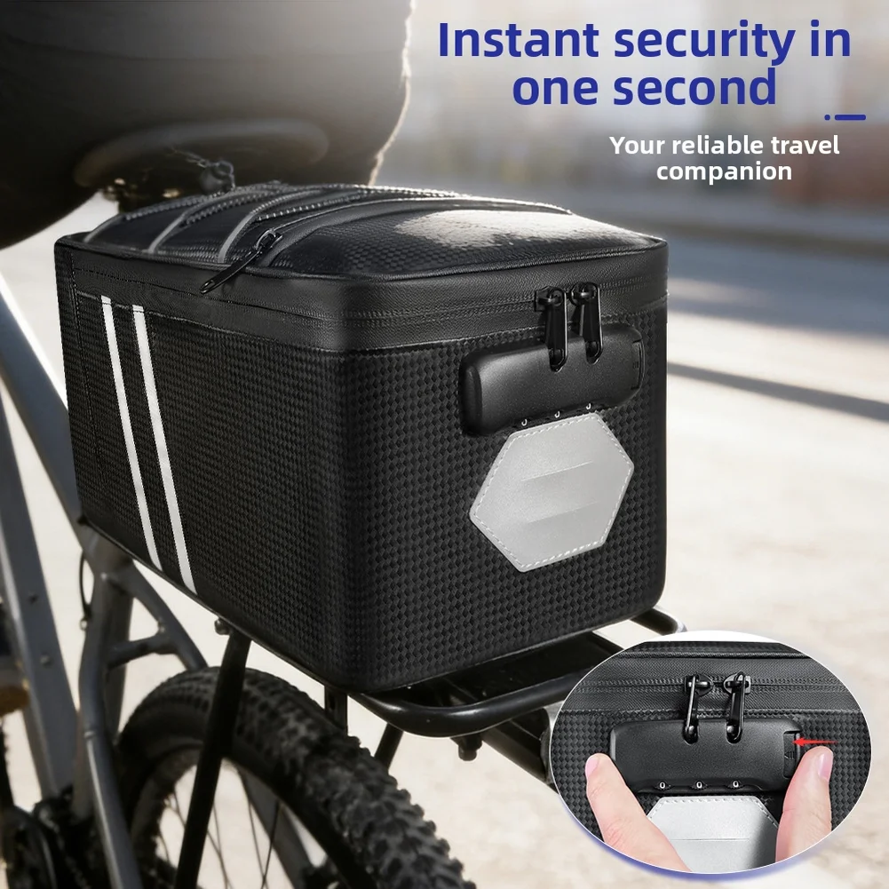 

10L Waterproof Bicycle Rear Rack Bag For Electric Bike Shelf Storage With Reflective Strips And Secure Strap Lock Design