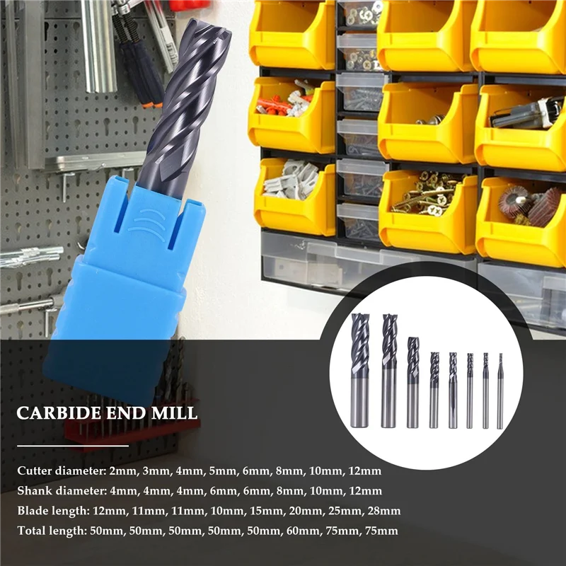 

ABLK 8Pcs 2-12Mm Carbide End Mill 4 Flutes End Mill Set Milling Cutter Tool Kit CNC Carbide Milling Cutter Spiral Router Bits
