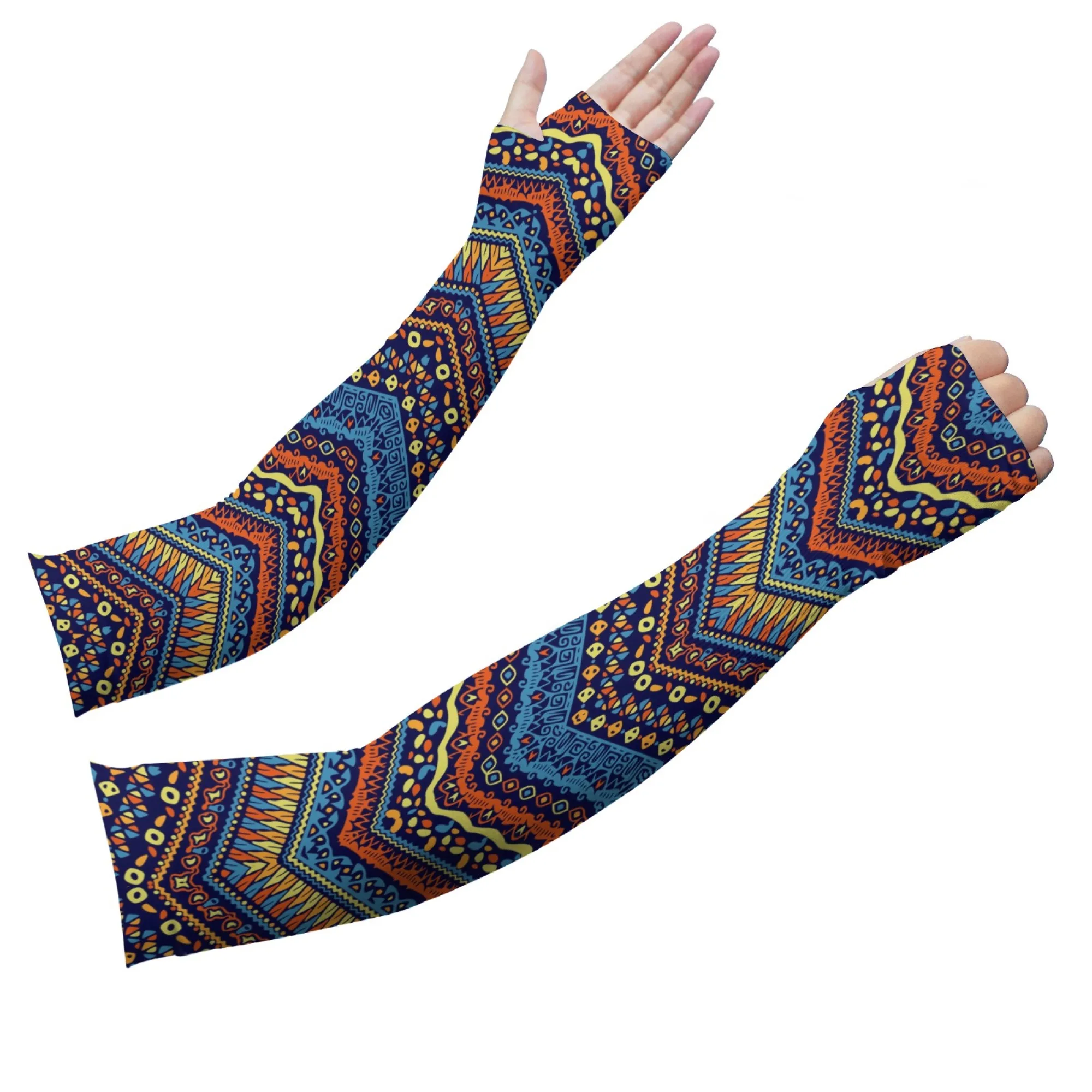 Retro Geometric Style Arm Sleeves Unisex Outdoor Sports Gardening UV Protection Cover Breathable Non-slip Elbow Pads Sleeves