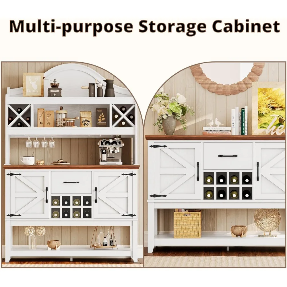 Großer Küchenbuffet-Schrank im Bauernhaus-Stil mit Behälter und Weinregal für Zuhause, Bar und Wohnzimmer