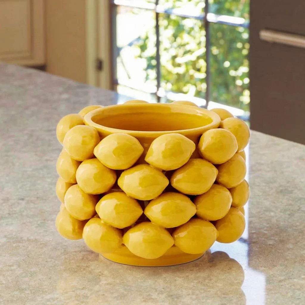 Advanced Sense Ceramic & Porcelain Vase Fruit Lemon & Strawberry Simulation for Home Decor-Living Room Bedroom Desktop