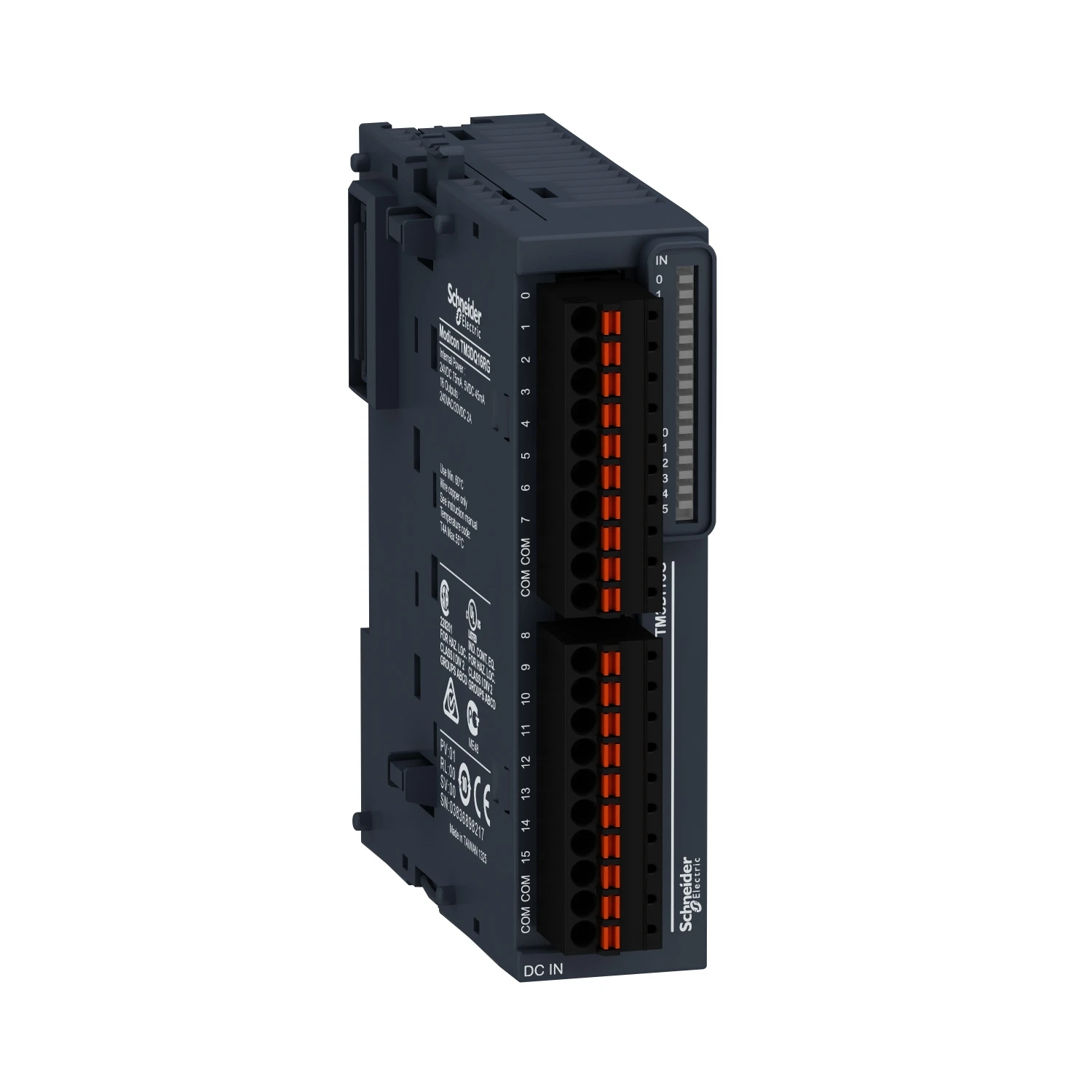 TM3DQ16RG discrete output module, Modicon TM3, 16 relay outputs, spring, 24V DC
