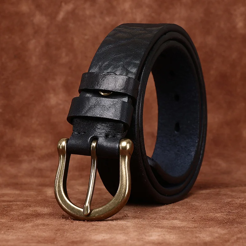 

3.8CM Widened and Thickened Men's Cowhide Genuine Leather Belt Pure Cowhide Retro Fashion Trend Versatile Horseshoe Buckle Belts