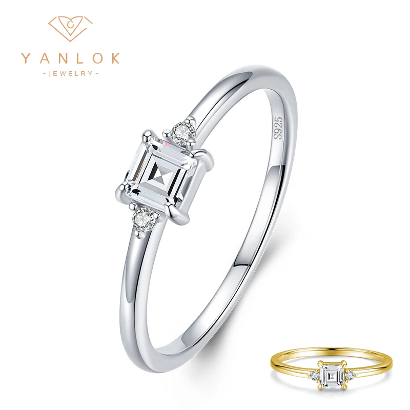 

YANLOK Pure 925 Sterling Silver Dazzling AAAAA Zirconia Emerald Cut Square Ring for Women Wedding Band Bridal Promise Jewelry